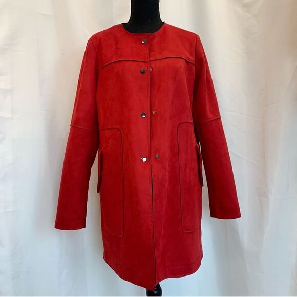 ZARA red faux suede coat Sz L - Picture 7 of 15